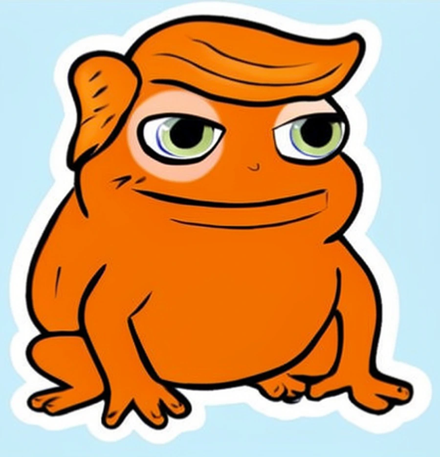 a chibi orange frog sticker with a swept side-part hairstyle and a smug, proud, self-satisfied squint
